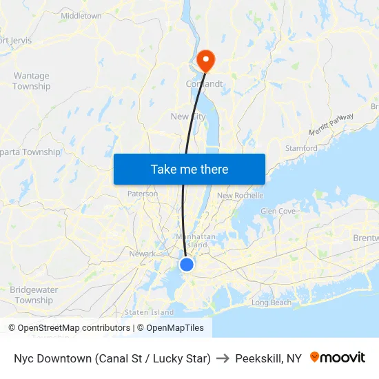 Nyc Downtown (Canal St / Lucky Star) to Peekskill, NY map