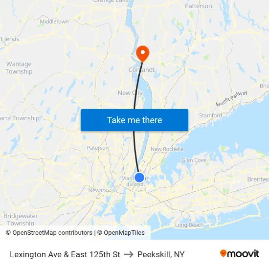 Lexington Ave & East 125th St to Peekskill, NY map