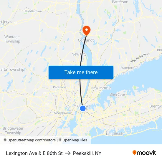 Lexington Ave & E 86th St to Peekskill, NY map