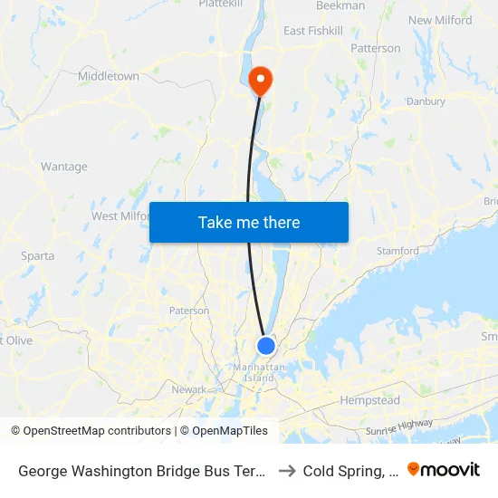 George Washington Bridge Bus Terminal to Cold Spring, NY map