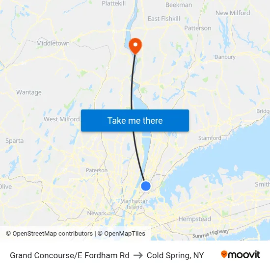 Grand Concourse/E Fordham Rd to Cold Spring, NY map