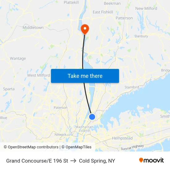 Grand Concourse/E 196 St to Cold Spring, NY map