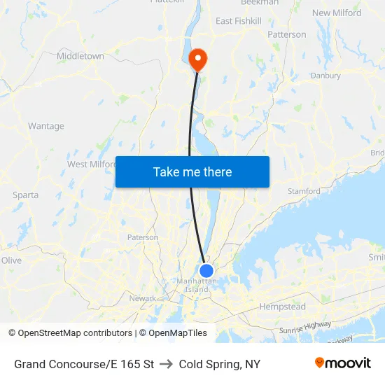 Grand Concourse/E 165 St to Cold Spring, NY map