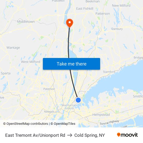 East Tremont Av/Unionport Rd to Cold Spring, NY map