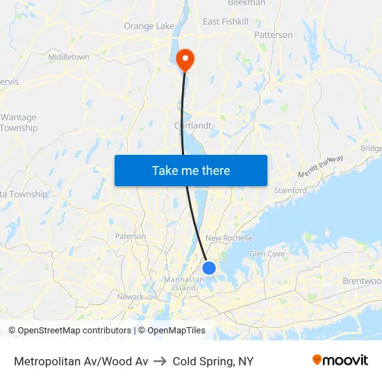 Metropolitan Av/Wood Av to Cold Spring, NY map