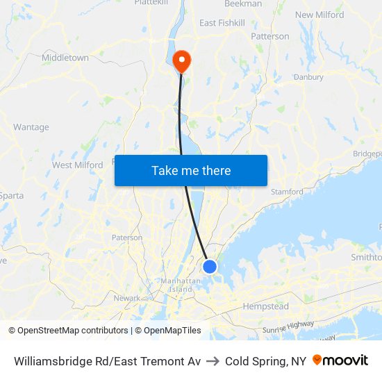 Williamsbridge Rd/East Tremont Av to Cold Spring, NY map