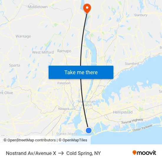 Nostrand Av/Avenue X to Cold Spring, NY map