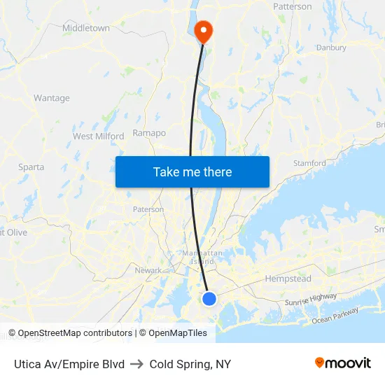 Utica Av/Empire Blvd to Cold Spring, NY map