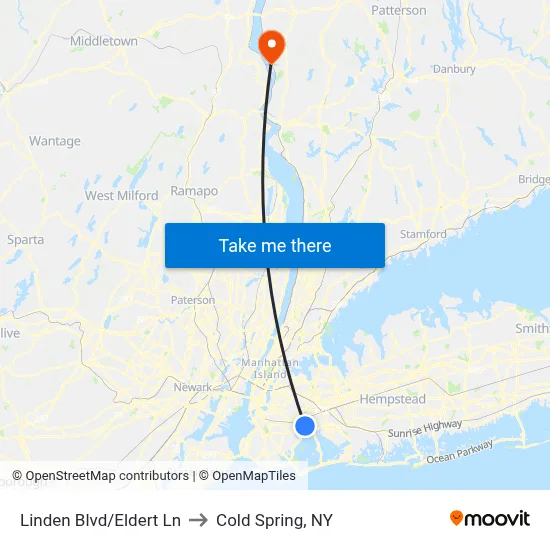 Linden Blvd/Eldert Ln to Cold Spring, NY map
