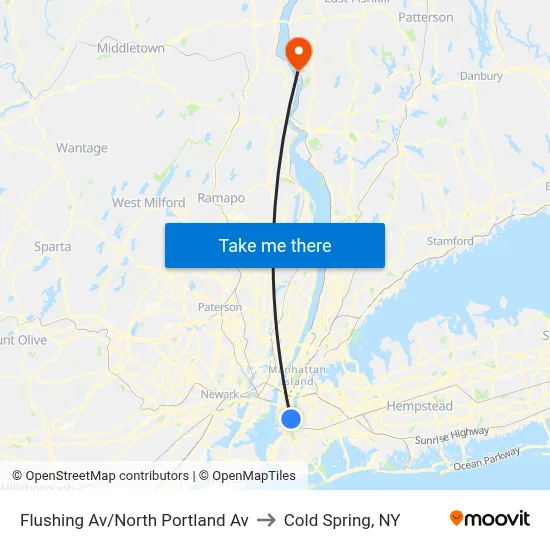 Flushing Av/North Portland Av to Cold Spring, NY map