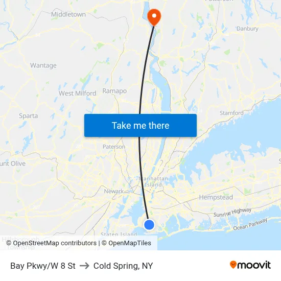 Bay Pkwy/W 8 St to Cold Spring, NY map