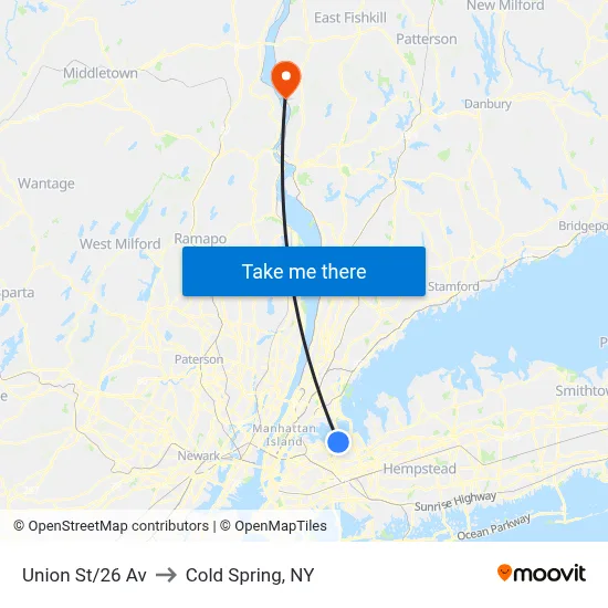 Union St/26 Av to Cold Spring, NY map