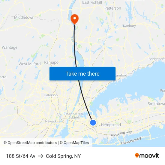 188 St/64 Av to Cold Spring, NY map