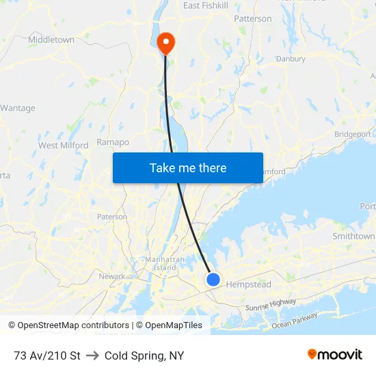 73 Av/210 St to Cold Spring, NY map