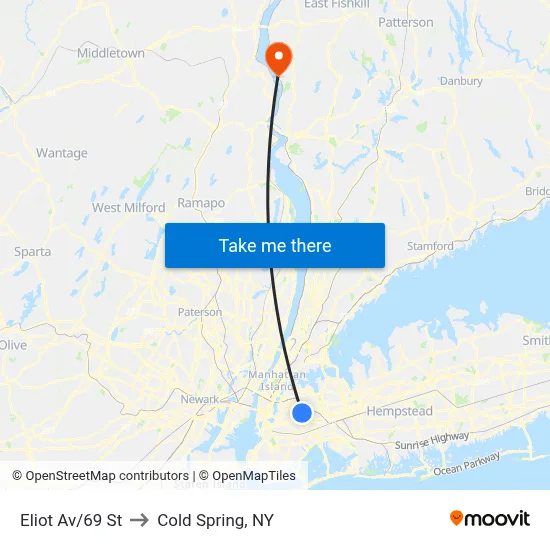 Eliot Av/69 St to Cold Spring, NY map