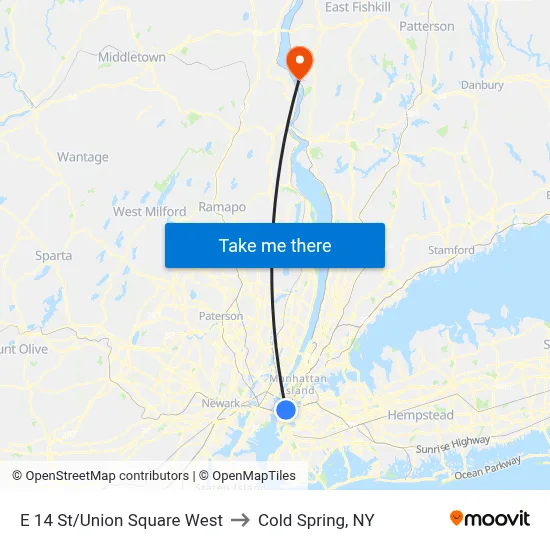 E 14 St/Union Square West to Cold Spring, NY map
