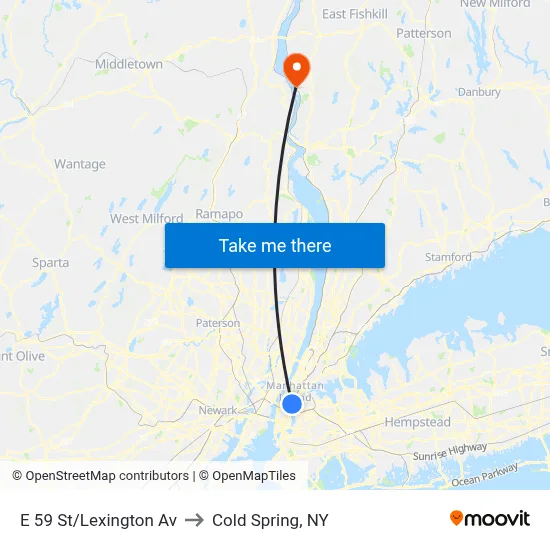 E 59 St/Lexington Av to Cold Spring, NY map