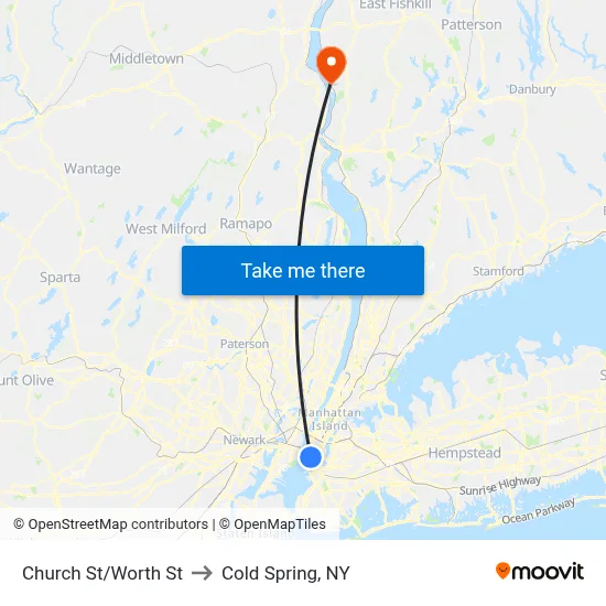 Church St/Worth St to Cold Spring, NY map