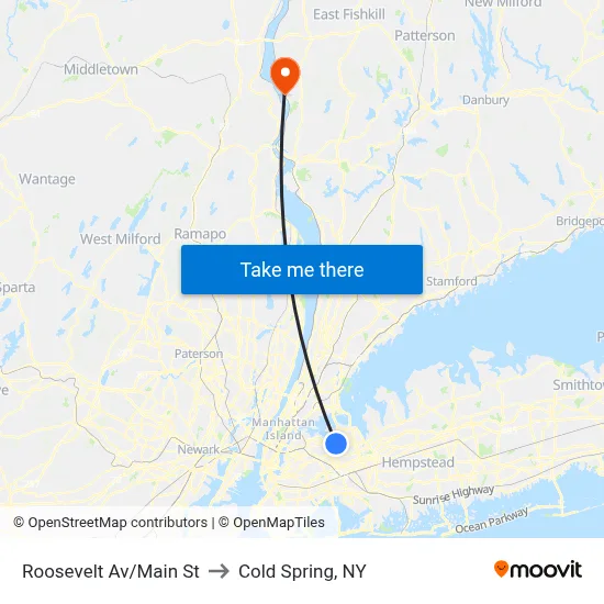 Roosevelt Av/Main St to Cold Spring, NY map