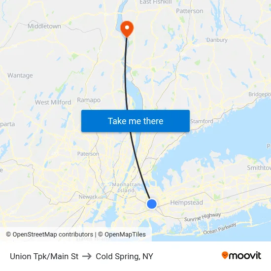 Union Tpk/Main St to Cold Spring, NY map