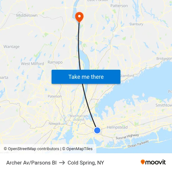 Archer Av/Parsons Bl to Cold Spring, NY map