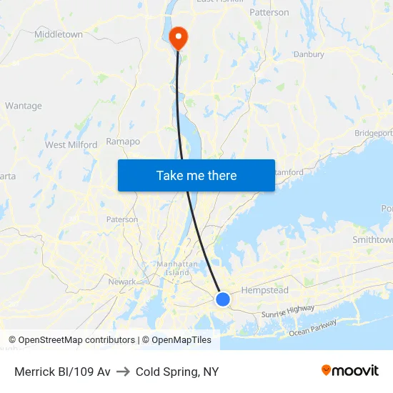 Merrick Bl/109 Av to Cold Spring, NY map