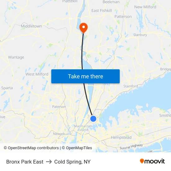 Bronx Park East to Cold Spring, NY map