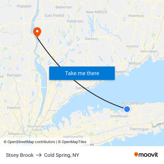 Stony Brook to Cold Spring, NY map