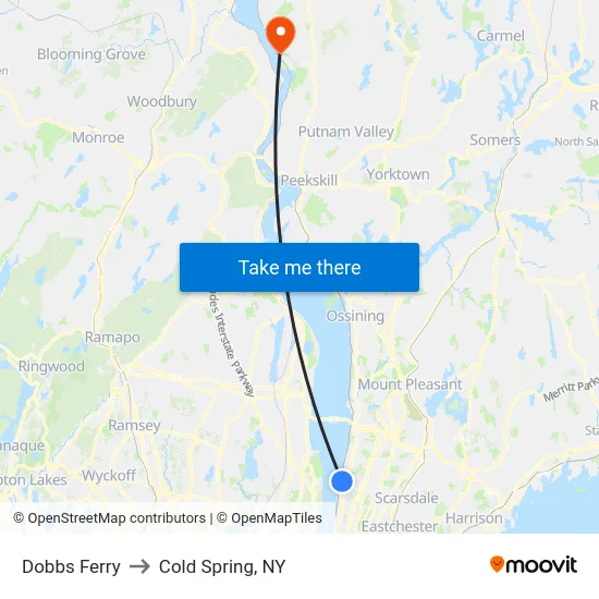 Dobbs Ferry to Cold Spring, NY map