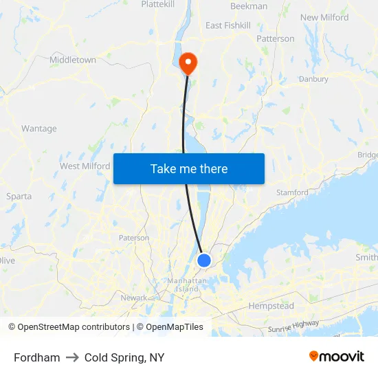 Fordham to Cold Spring, NY map