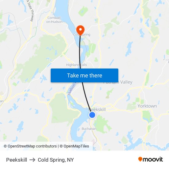 Peekskill to Cold Spring, NY map