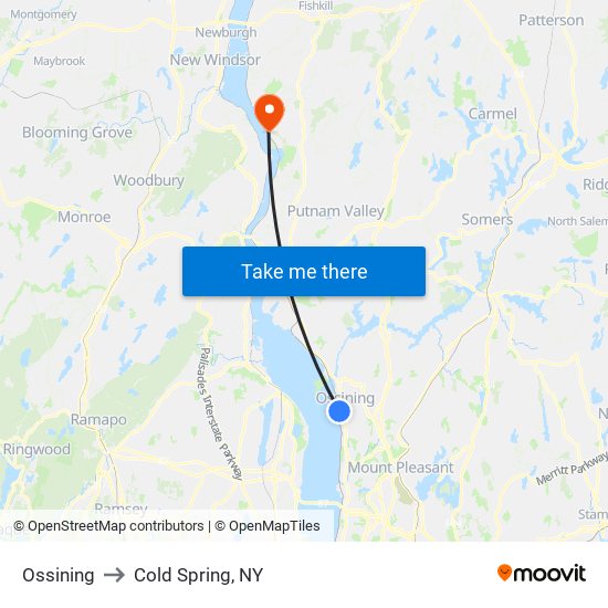 Ossining to Cold Spring, NY map