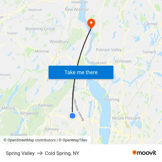 Spring Valley to Cold Spring, NY map