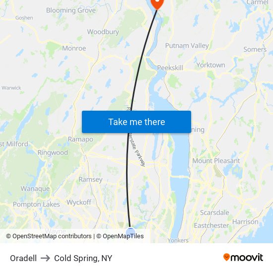 Oradell to Cold Spring, NY map