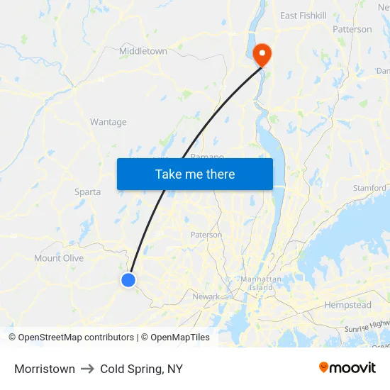 Morristown to Cold Spring, NY map