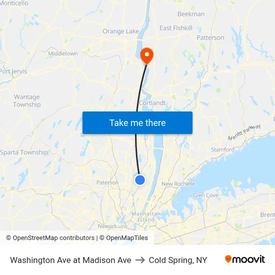 Washington Ave at Madison Ave to Cold Spring, NY map
