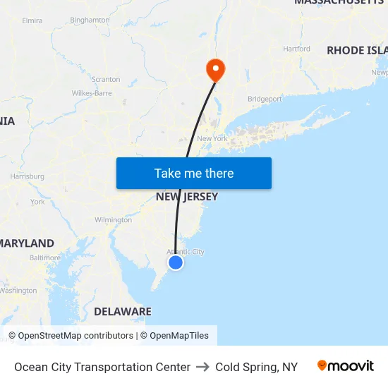 Ocean City Transportation Center to Cold Spring, NY map