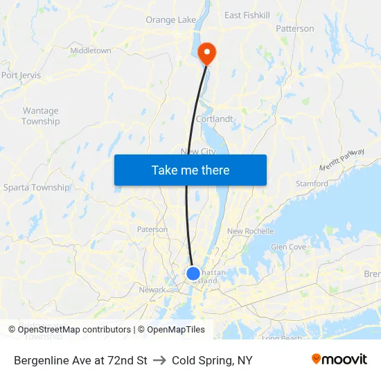 Bergenline Ave at 72nd St to Cold Spring, NY map