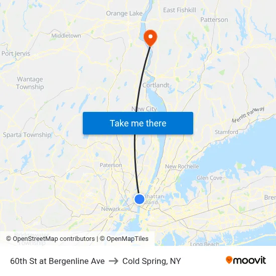 60th St at Bergenline Ave to Cold Spring, NY map