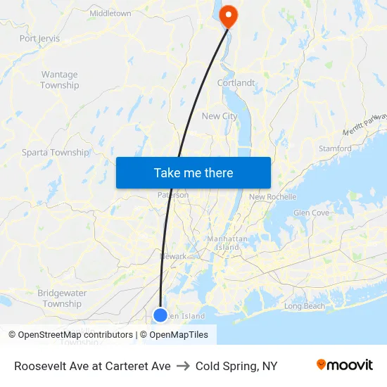 Roosevelt Ave at Carteret Ave to Cold Spring, NY map