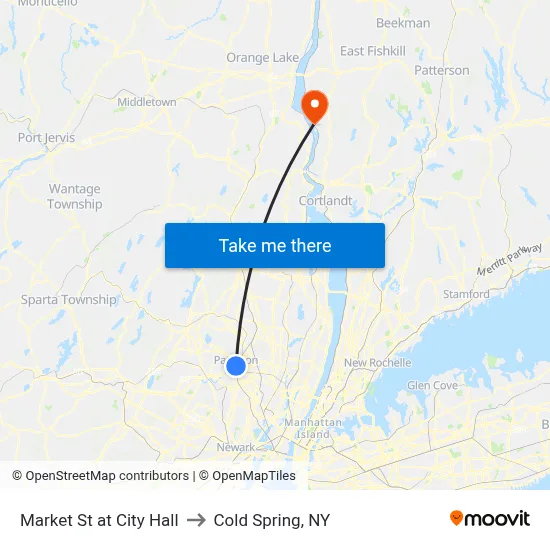 Market St at City Hall to Cold Spring, NY map