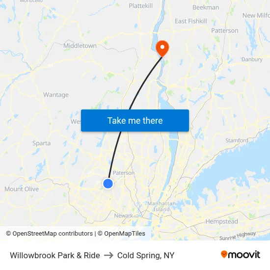 Willowbrook Park & Ride to Cold Spring, NY map