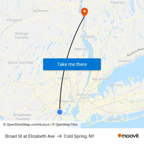 Broad St at Elizabeth Ave to Cold Spring, NY map