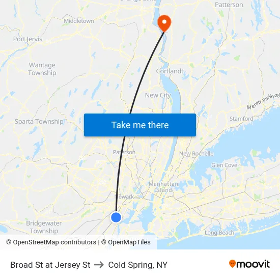 Broad St at Jersey St to Cold Spring, NY map