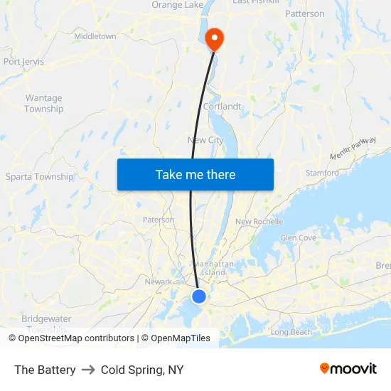 The Battery to Cold Spring, NY map