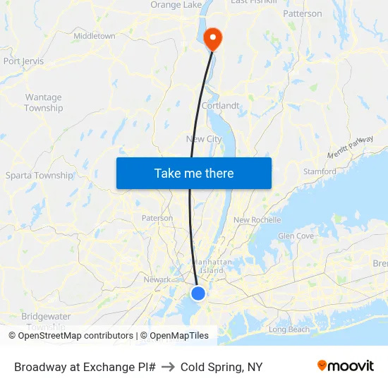 Broadway at Exchange Pl# to Cold Spring, NY map