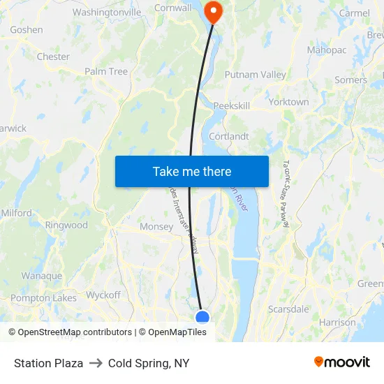 Station Plaza to Cold Spring, NY map