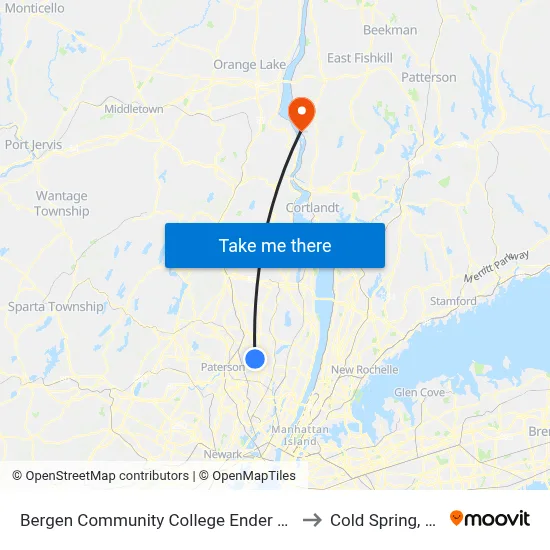 Bergen Community College Ender Hall to Cold Spring, NY map