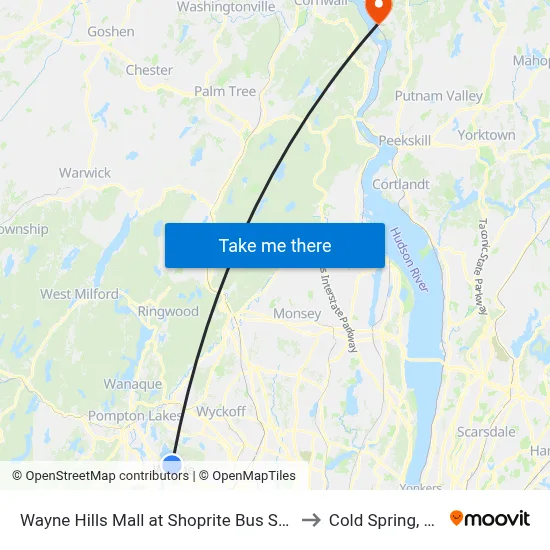 Wayne Hills Mall at Shoprite Bus Stop to Cold Spring, NY map