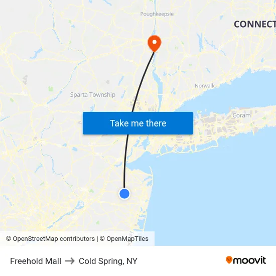 Freehold Mall to Cold Spring, NY map